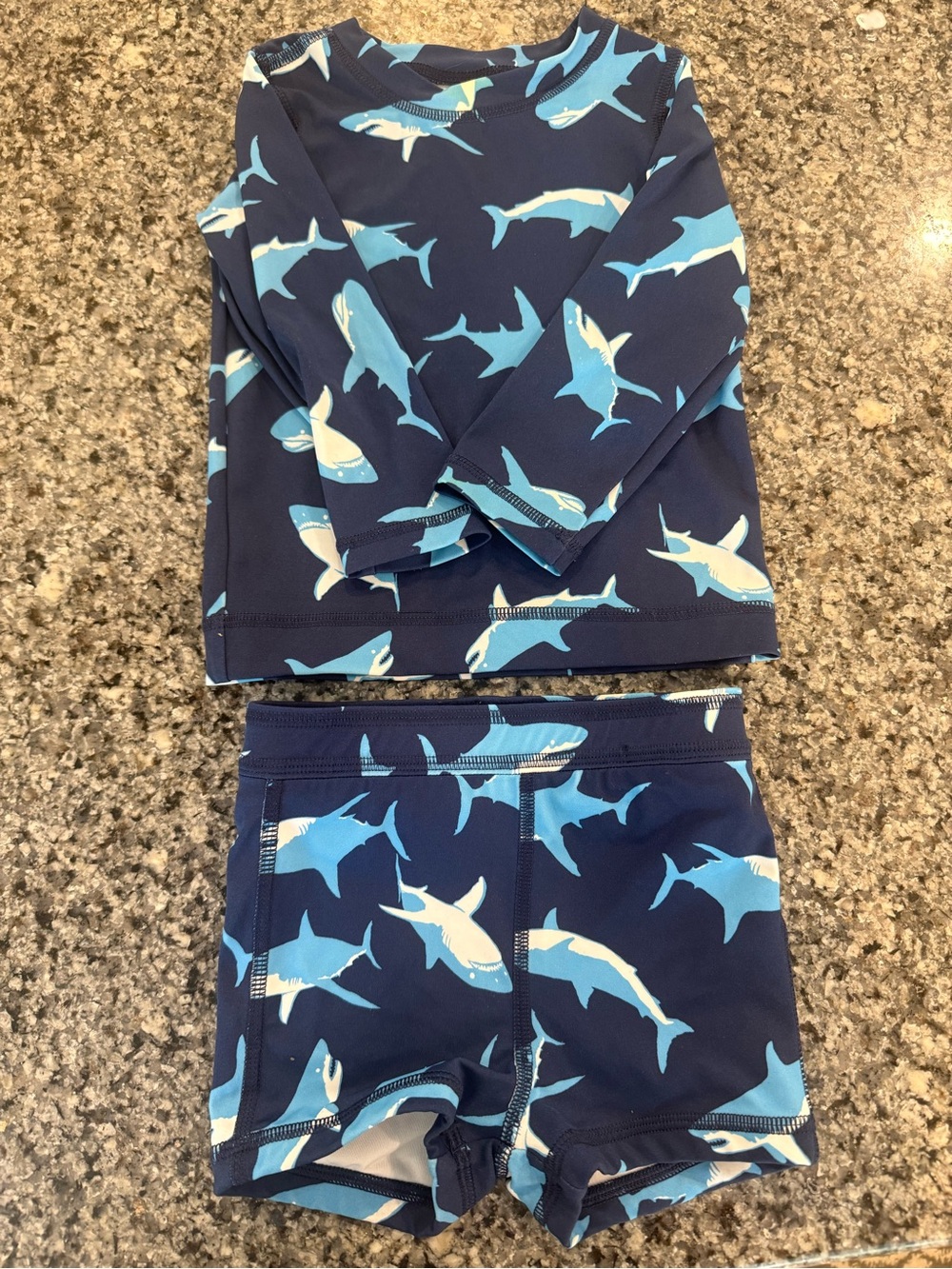Hanna Andersson swim set- Kids Shark Print Rash Guard Set - Navy Blue